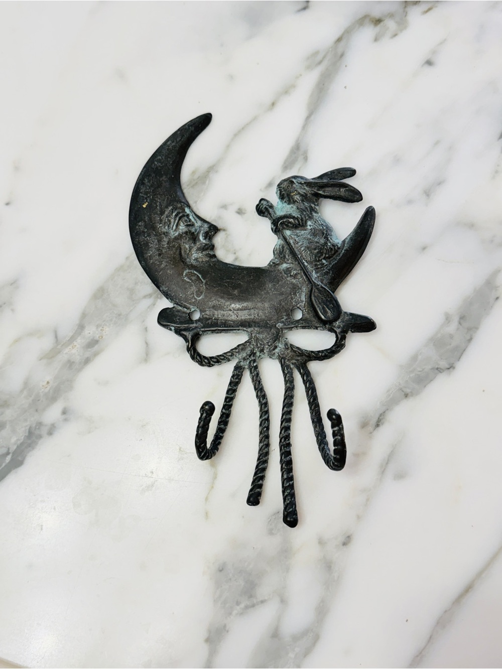 Rare Vintage Bronze Moon & Rabbit Wall Hook - Picture 7 of 12